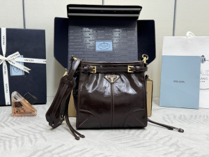 Prada Small Bonnie Leather Shoulder Bag Dark Brown Prada Small Bonnie Leather Shoulder Bag Dark Brown