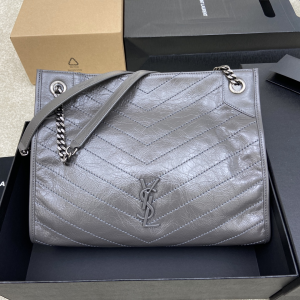 Saint Laurent Niki Barley Gray Calfskin Leather Shopping Tote Bag Saint Laurent Niki Barley Gray Calfskin Leather Shopping Tote Bag
