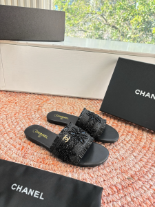 Chanel CC Black Mesh Tweed Jewelry Flat Slides Sandals Chanel CC Black Mesh Tweed Jewelry Flat Slides Sandals