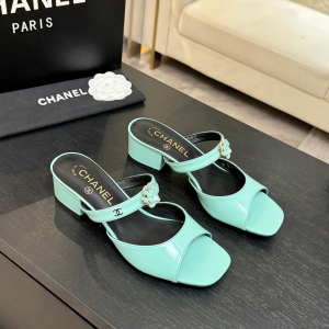 Chanel CC Flower Light Blue Leather Heeled Sandals Chanel CC Flower Light Blue Leather Heeled Sandals