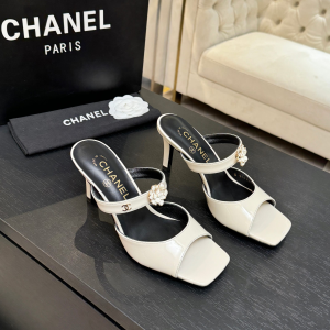 Chanel CC Flower White Leather High Heeled Sandals Chanel CC Flower White Leather High Heeled Sandals