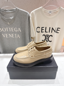 Chanel CC Lace Up Beige Leather Derby Shoes Chanel CC Lace Up Beige Leather Derby Shoes