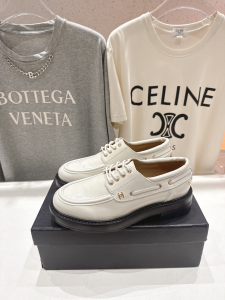 Chanel CC Lace Up White Leather Derby Shoes Chanel CC Lace Up White Leather Derby Shoes