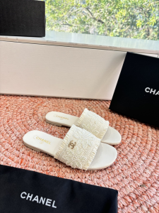 Chanel CC White Mesh Tweed Jewelry Flat Slides Sandals Chanel CC White Mesh Tweed Jewelry Flat Slides Sandals