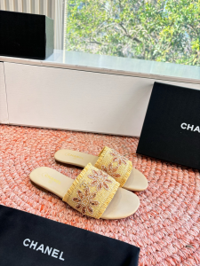 Chanel CC Yellow Mesh Tweed Jewelry Flat Slides Sandals Chanel CC Yellow Mesh Tweed Jewelry Flat Slides Sandals