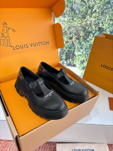 Louis Vuitton LV Checker Mary Jane Shoes Black Calfskin Leather Louis Vuitton LV Checker Mary Jane Shoes Black Calfskin Leather