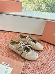Miu Miu Gymnasium Mixed Media Low Top Mesh and Suede Sneakers Beige Miu Miu Gymnasium Mixed Media Low Top Mesh and Suede Sneakers Beige