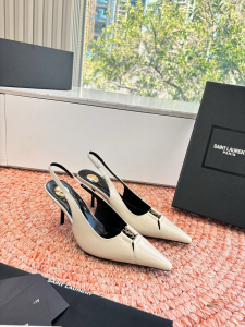 Saint Laurent Babylone Breteuil YSL Leather Slingback Pumps Beige 70MM Saint Laurent Babylone Breteuil YSL Leather Slingback Pumps Beige 70MM