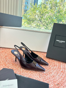 Saint Laurent Babylone Breteuil YSL Leather Slingback Pumps Burgundy 70MM Saint Laurent Babylone Breteuil YSL Leather Slingback Pumps Burgundy 70MM