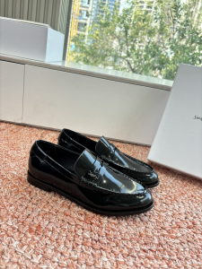 Saint Laurent YSL Plaque Penny Loafers Black Patent Calfskin Leather Saint Laurent YSL Plaque Penny Loafers Black Patent Calfskin Leather