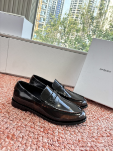 Saint Laurent YSL Plaque Penny Loafers Black Patent Calfskin Leather Saint Laurent YSL Plaque Penny Loafers Black Patent Calfskin Leather