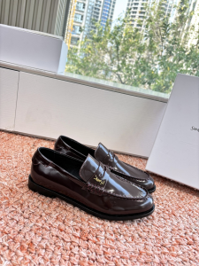 Saint Laurent YSL Plaque Penny Loafers Burgundy Patent Calfskin Leather Saint Laurent YSL Plaque Penny Loafers Burgundy Patent Calfskin Leather