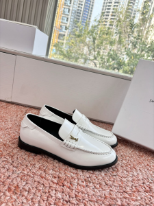 Saint Laurent YSL Plaque Penny Loafers White Patent Calfskin Leather Saint Laurent YSL Plaque Penny Loafers White Patent Calfskin Leather