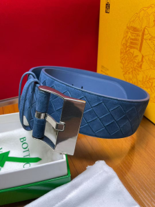 Bottega Veneta Watch Buckle Large Belt Blue Suede Intrecciato Calfskin Leather 60MM Bottega Veneta Watch Buckle Large Belt Blue Suede Intrecciato Calfskin Leather 60MM