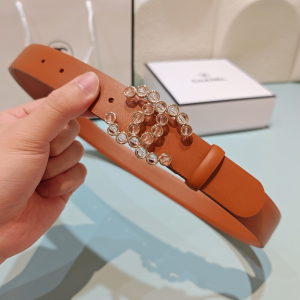 Chanel Glass Pearl CC Logo Buckle Brown Leather Belt 30MM Chanel Glass Pearl CC Logo Buckle Brown Leather Belt 30MM