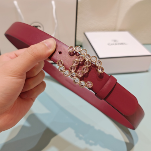 Chanel Glass Pearl CC Logo Buckle Dark Red Leather Belt 30MM Chanel Glass Pearl CC Logo Buckle Dark Red Leather Belt 30MM