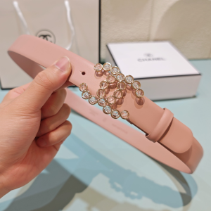 Chanel Glass Pearl CC Logo Buckle Light Pink Leather Belt 30MM Chanel Glass Pearl CC Logo Buckle Light Pink Leather Belt 30MM