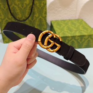 Gucci Bamboo Double G Buckle Black Suede Leather Belt 30MM Gucci Bamboo Double G Buckle Black Suede Leather Belt 30MM