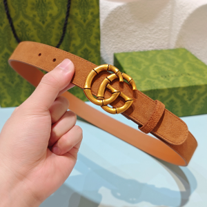 Gucci Bamboo Double G Buckle Brown Suede Leather Belt 30MM Gucci Bamboo Double G Buckle Brown Suede Leather Belt 30MM