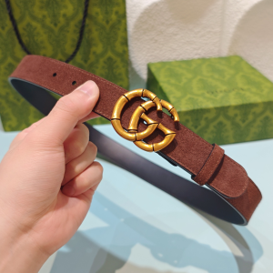 Gucci Bamboo Double G Buckle Brown Suede Leather Belt 30MM Gucci Bamboo Double G Buckle Brown Suede Leather Belt 30MM