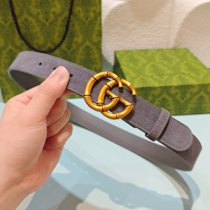 Gucci Bamboo Double G Buckle Gray Suede Leather Belt 30MM Gucci Bamboo Double G Buckle Gray Suede Leather Belt 30MM