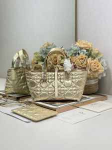 Dior Small Dior Toujours Tote Shoulder Crossbody Bag Gold Iridescent Metallic Macrocannage Calfskin Dior Small Dior Toujours Tote Shoulder Crossbody Bag Gold Iridescent Metallic Macrocannage Calfskin