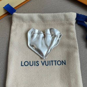Louis Vuitton Silver Metal LV Sculptural Brooch Louis Vuitton Silver Metal LV Sculptural Brooch