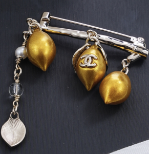 Chanel CC Logo Gold Metal Lemon Brooch