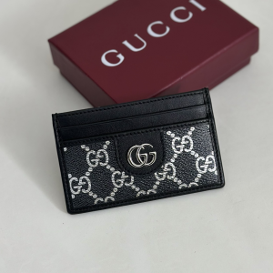 Gucci GG Card Case Black Silver GG Monogram Fabric Gucci GG Card Case Black Silver GG Monogram Fabric