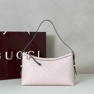 Gucci GG Emblem Small Shoulder Bag Pink GG Embossed Leather Gucci GG Emblem Small Shoulder Bag Pink GG Embossed Leather