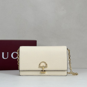 Gucci Half Horsebit Wallet on Chain White Soft Grainy Leather Gucci Half Horsebit Wallet on Chain White Soft Grainy Leather