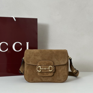 Gucci Horsebit 1955 Aura Mini Shoulder Bag Brown Suede Soft Calf Leather Gucci Horsebit 1955 Aura Mini Shoulder Bag Brown Suede Soft Calf Leather