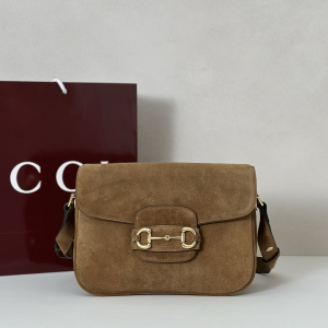Gucci Horsebit 1955 Aura Small Shoulder Bag Brown Suede Soft Calf Leather Gucci Horsebit 1955 Aura Small Shoulder Bag Brown Suede Soft Calf Leather