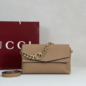 Gucci Medium Shoulder Bag with Chain Beige GG Embossed Leather Gucci Medium Shoulder Bag with Chain Beige GG Embossed Leather