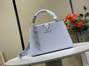 Louis Vuitton Capucines BB Tote Shoulder Bag with Chain Light Blue Grained Calf Leather Louis Vuitton Capucines BB Tote Shoulder Bag with Chain Light Blue Grained Calf Leather