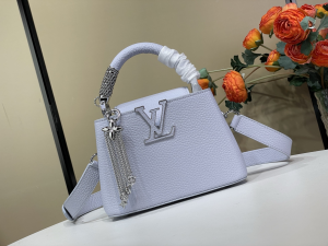 Louis Vuitton Capucines Mini Tote Shoulder Bag with Chain Light Blue Grained Calf Leather Louis Vuitton Capucines Mini Tote Shoulder Bag with Chain Light Blue Grained Calf Leather