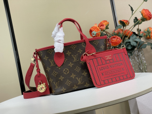 Louis Vuitton Neverfull Inside Out BB Brown Monogram Tote Shoulder Bag Red Louis Vuitton Neverfull Inside Out BB Brown Monogram Tote Shoulder Bag Red