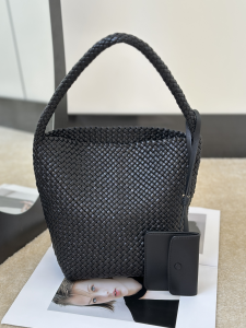 The Row NS Small Park Black Woven Leather Bucket Shoulder Tote Bag The Row NS Small Park Black Woven Leather Bucket Shoulder Tote Bag