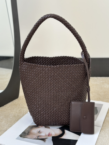 The Row NS Small Park Brown Woven Leather Bucket Shoulder Tote Bag The Row NS Small Park Brown Woven Leather Bucket Shoulder Tote Bag