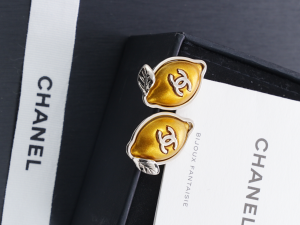 Chanel CC Logo Gold Metal Lemon Earrings Chanel CC Logo Gold Metal Lemon Earrings