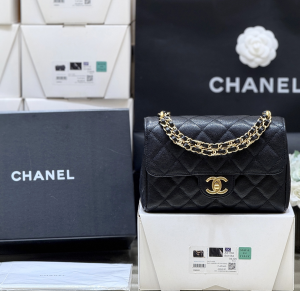 Chanel Vip Small Classic Square Flap Bag Black Grained Calfskin Leather Chanel Vip Small Classic Square Flap Bag Black Grained Calfskin Leather