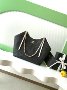 Chanel Maxi Large Shopping Bag Black Braided Raffia and Calfskin Chanel Maxi Large Shopping Bag Black Braided Raffia and Calfskin