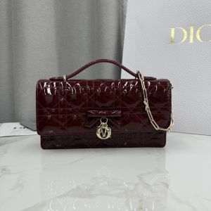 Dior My Dior Mini Crossbody Bag with Bow Dark Red Patent Cannage Calfskin Dior My Dior Mini Crossbody Bag with Bow Dark Red Patent Cannage Calfskin