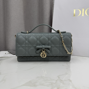 Dior My Dior Mini Crossbody Bag with Bow Gray Cannage Lambskin Dior My Dior Mini Crossbody Bag with Bow Gray Cannage Lambskin