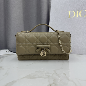 Dior My Dior Mini Crossbody Bag with Bow Khaki Cannage Lambskin Dior My Dior Mini Crossbody Bag with Bow Khaki Cannage Lambskin