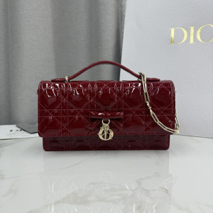 Dior My Dior Mini Crossbody Bag with Bow Red Patent Cannage Calfskin Dior My Dior Mini Crossbody Bag with Bow Red Patent Cannage Calfskin