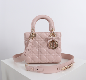 Dior Small Lady My ABCDior Tote Shoulder Bag with Bowknot Pink Cannage Leather Dior Small Lady My ABCDior Tote Shoulder Bag with Bowknot Pink Cannage Leather