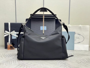 Prada Explore Black Re Nylon and leather Hobo Shoulder Bag Prada Explore Black Re Nylon and leather Hobo Shoulder Bag
