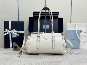 Prada Medium Bonnie Antiqued Leather Tote Bag White Prada Medium Bonnie Antiqued Leather Tote Bag White