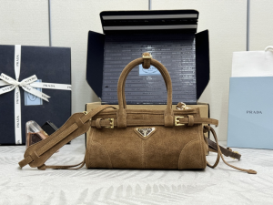 Prada Small Bonnie Belt Buckle Suede Leather Tote Shoulder Bag Brown Prada Small Bonnie Belt Buckle Suede Leather Tote Shoulder Bag Brown